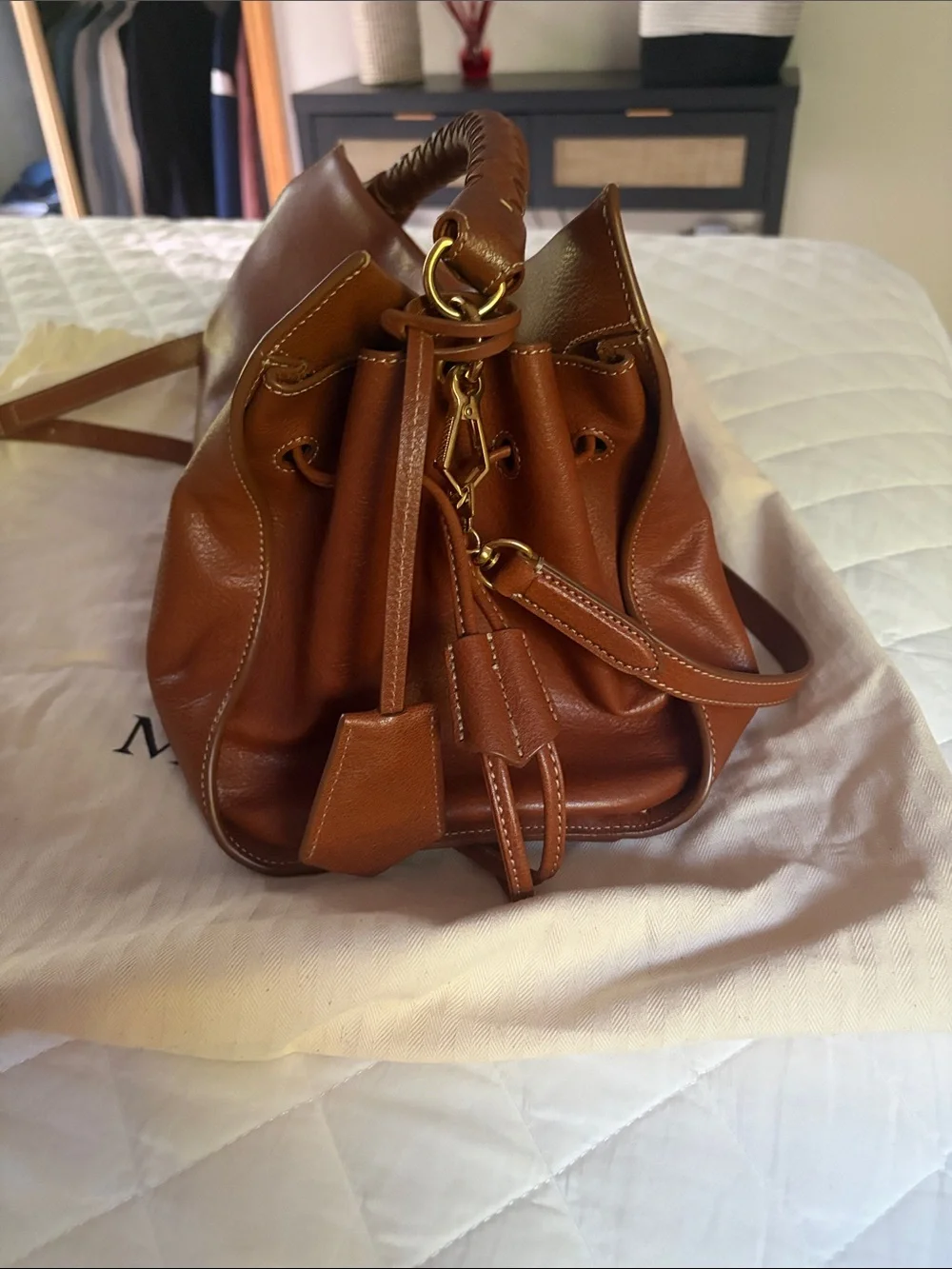 Mulberry Brown Leather Shoulder Bag with Braided Handle (Iris) - Picture 2 of 9
